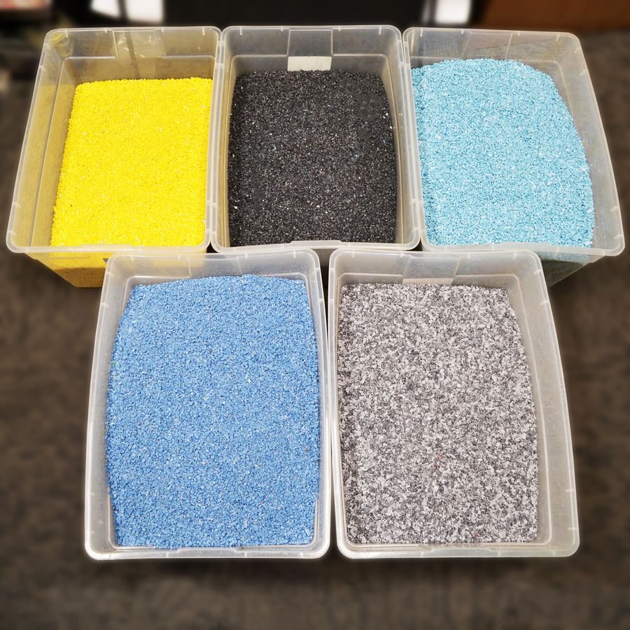 Shredded plastic, sorted by color